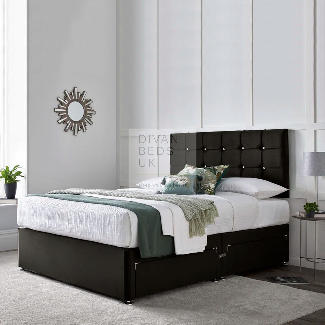 Nevada Luxury Divan Bed Set with Designer Cube Buttoned Headboard