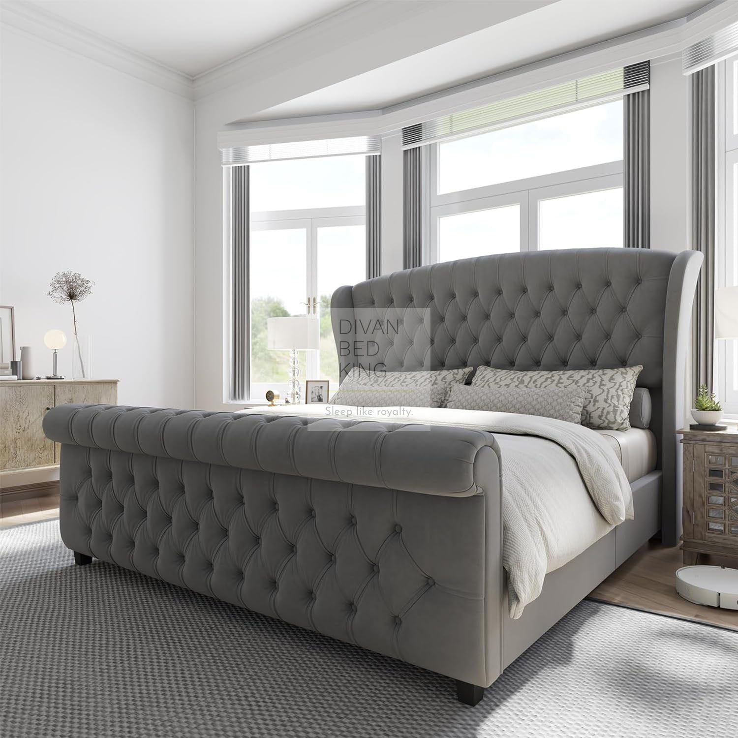 Orsino Luxury Large Curved Wingback Upholstered Bed Frame – Divan Beds UK