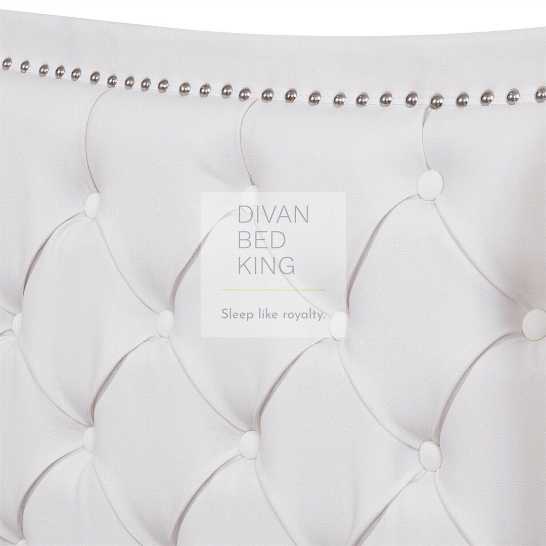 4FT6 Double Royal White Leather Winged Chesterfield Bed Frame with 2 Drawers