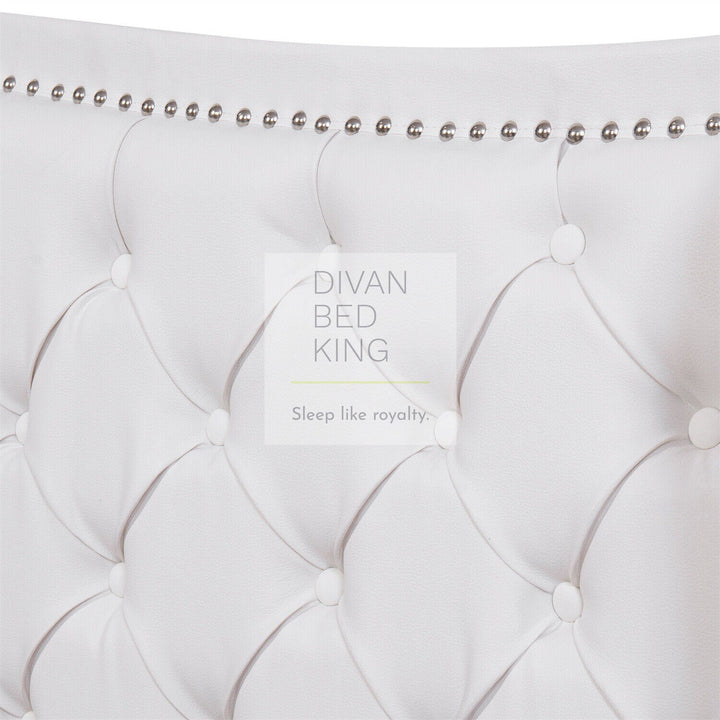 4FT6 Double Royal White Leather Winged Chesterfield Bed Frame with 2 Drawers