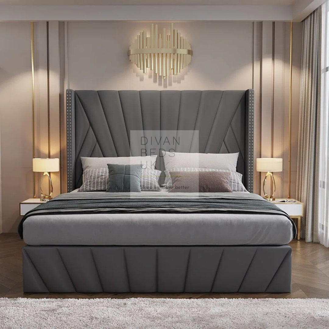 Veneto Grey Luxury Upholstered Headboard Ottoman Storage Bed Frame