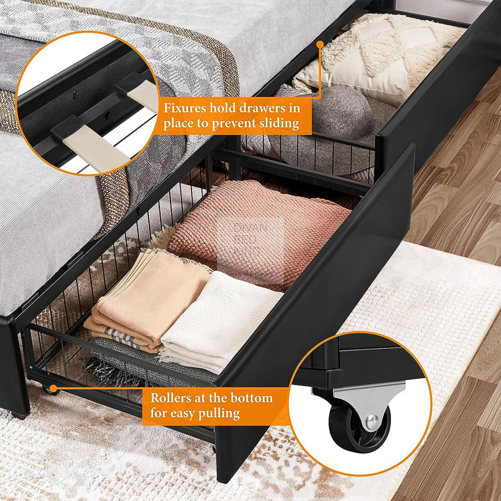Emma Black Leather 2 Drawer Buttoned Bed Frame
