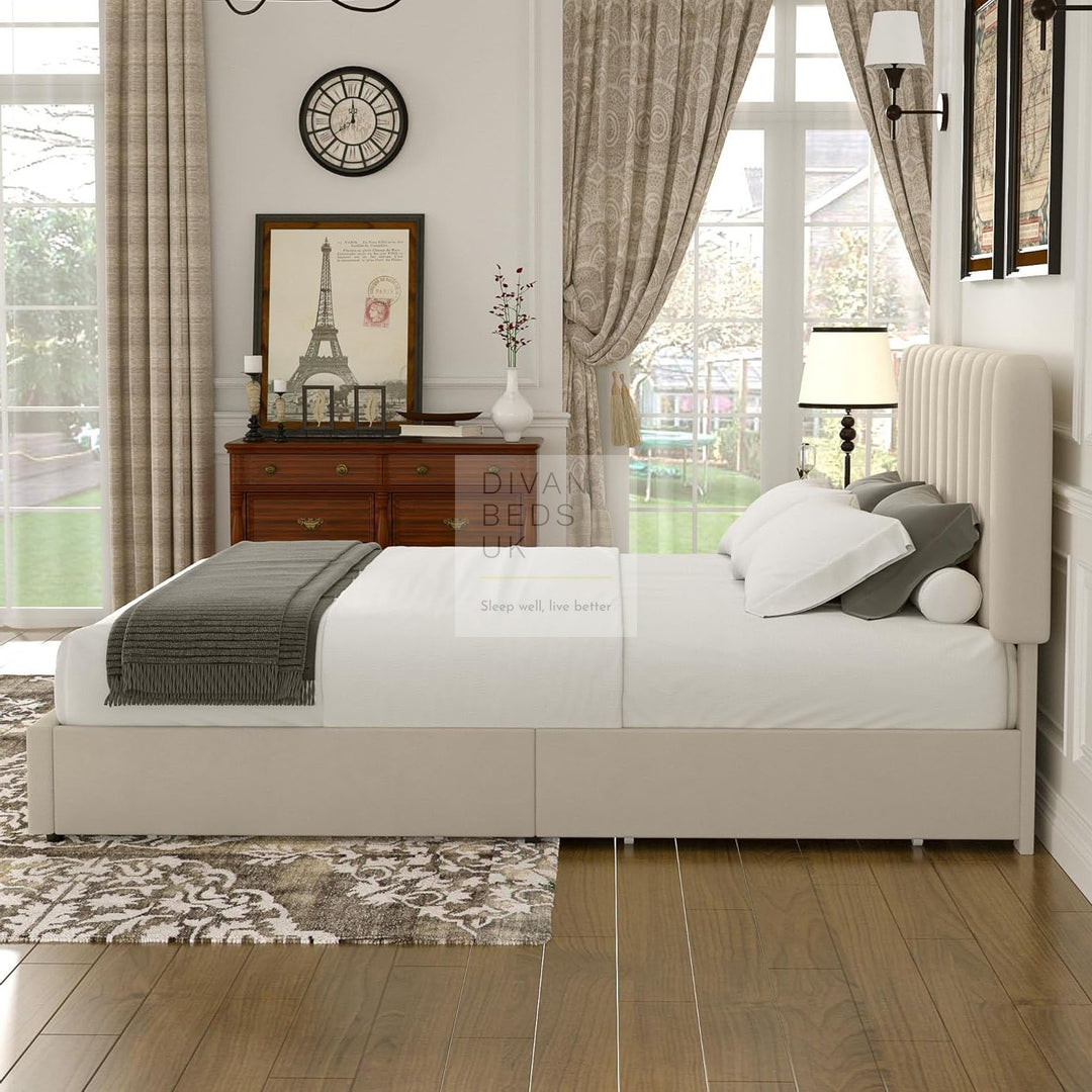 Serava 4ft6 Double Beige Plush Velvet 4 Drawer Bed with Adjustable Headboard