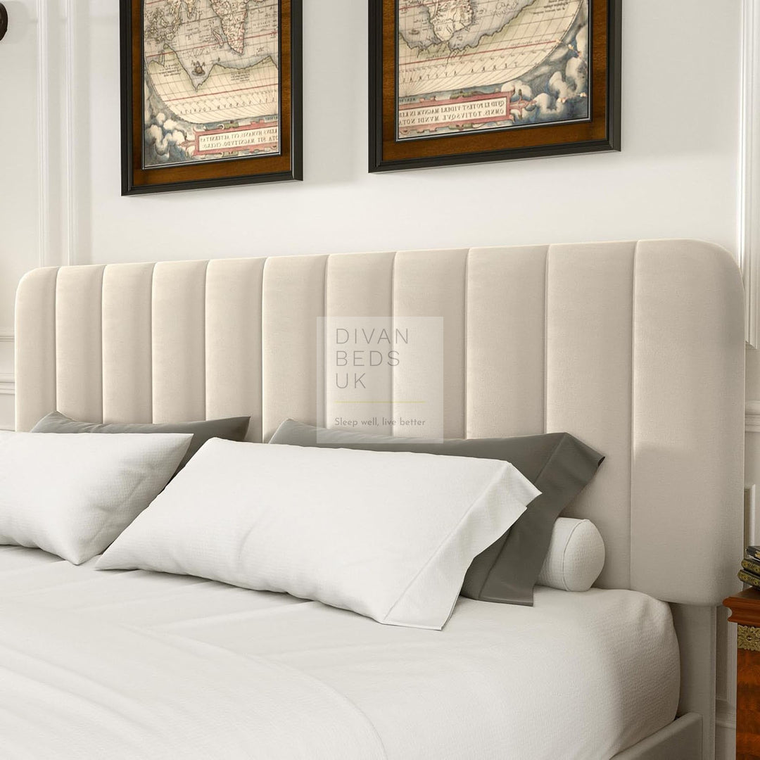 Serava 4ft6 Double Beige Plush Velvet 4 Drawer Bed with Adjustable Headboard