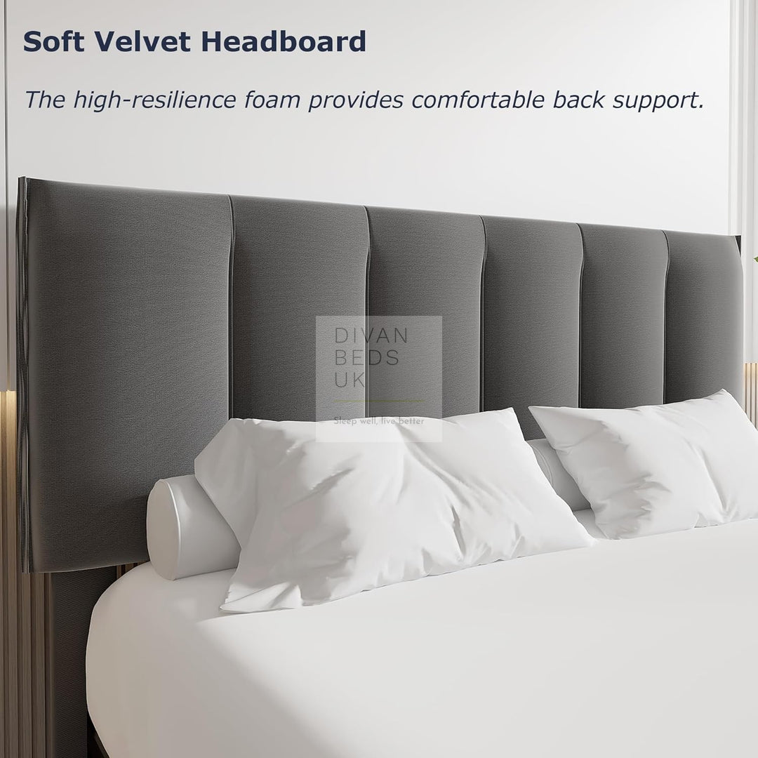 Serava Grey Plush Velvet 4 Drawer Bed with Adjustable Headboard