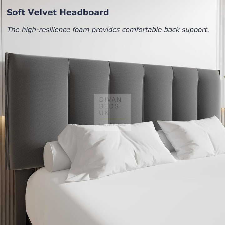 Serava Grey Plush Velvet 4 Drawer Bed with Adjustable Headboard