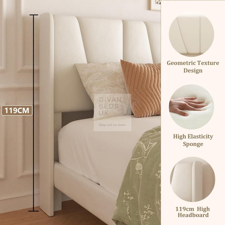 Catanzaro Wingback Beige Linen Bed Frame with Large End Drawer Storage