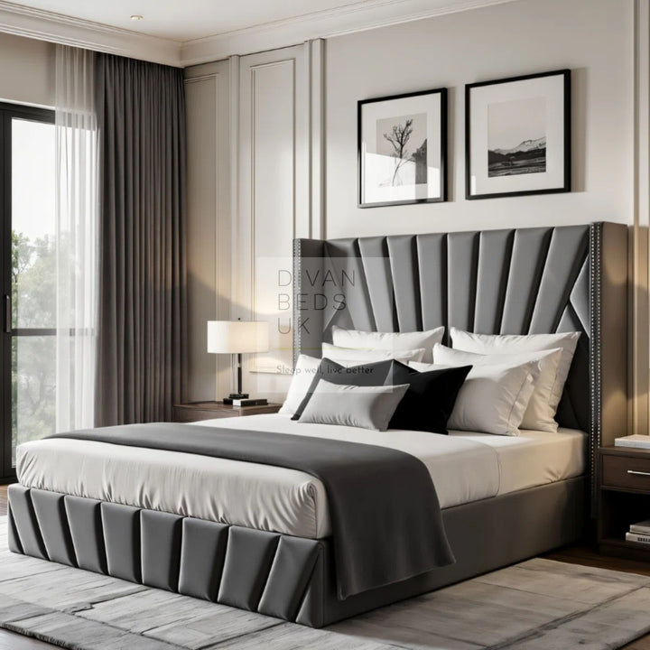 Veneto Grey Luxury Upholstered Headboard Ottoman Storage Bed Frame