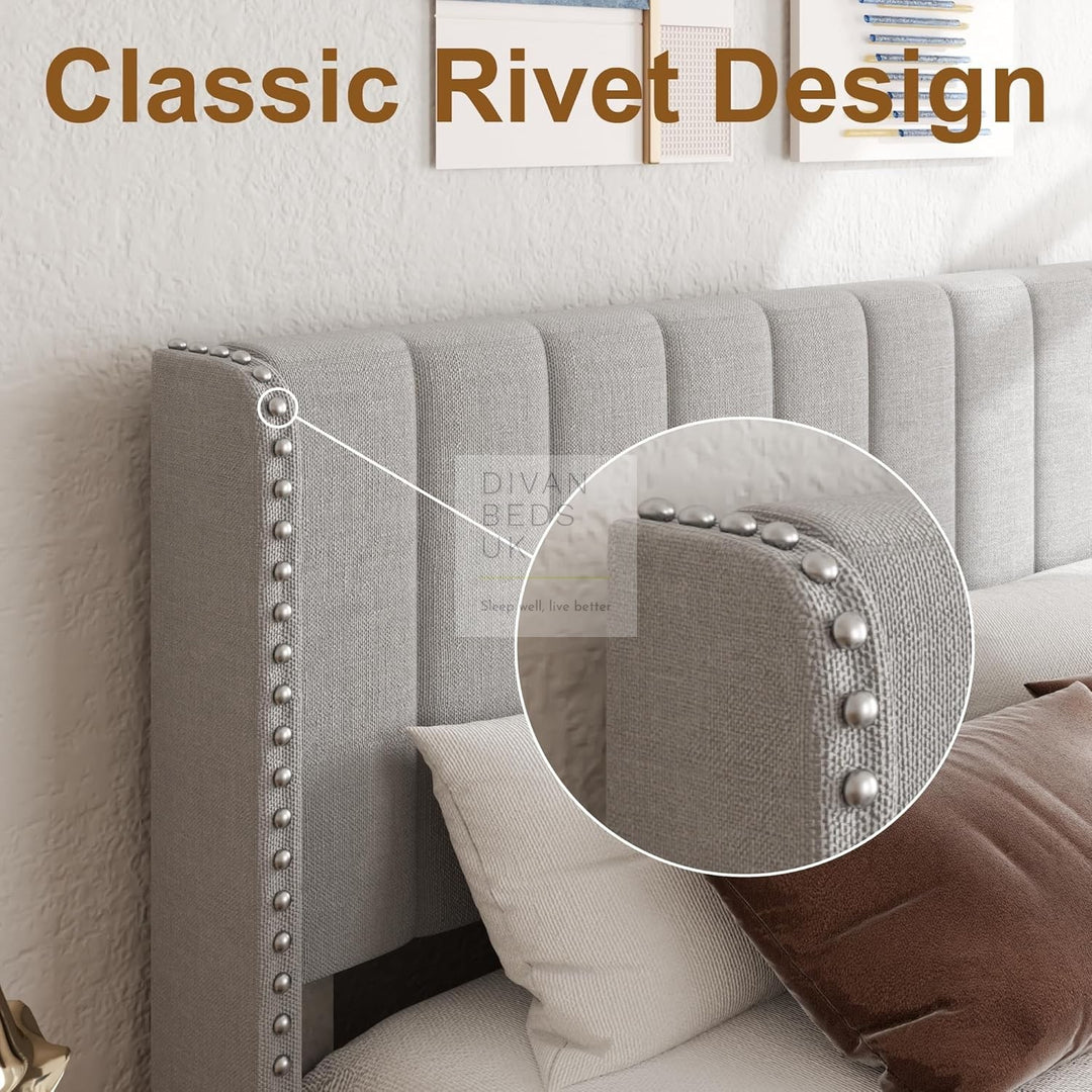 Catania Wingback Panel Headboard Grey Linen Bed with & 1 Large End Drawer Storage
