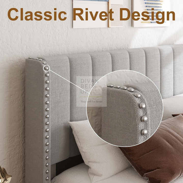 Catania Wingback Panel Headboard Grey Linen Bed with & 1 Large End Drawer Storage