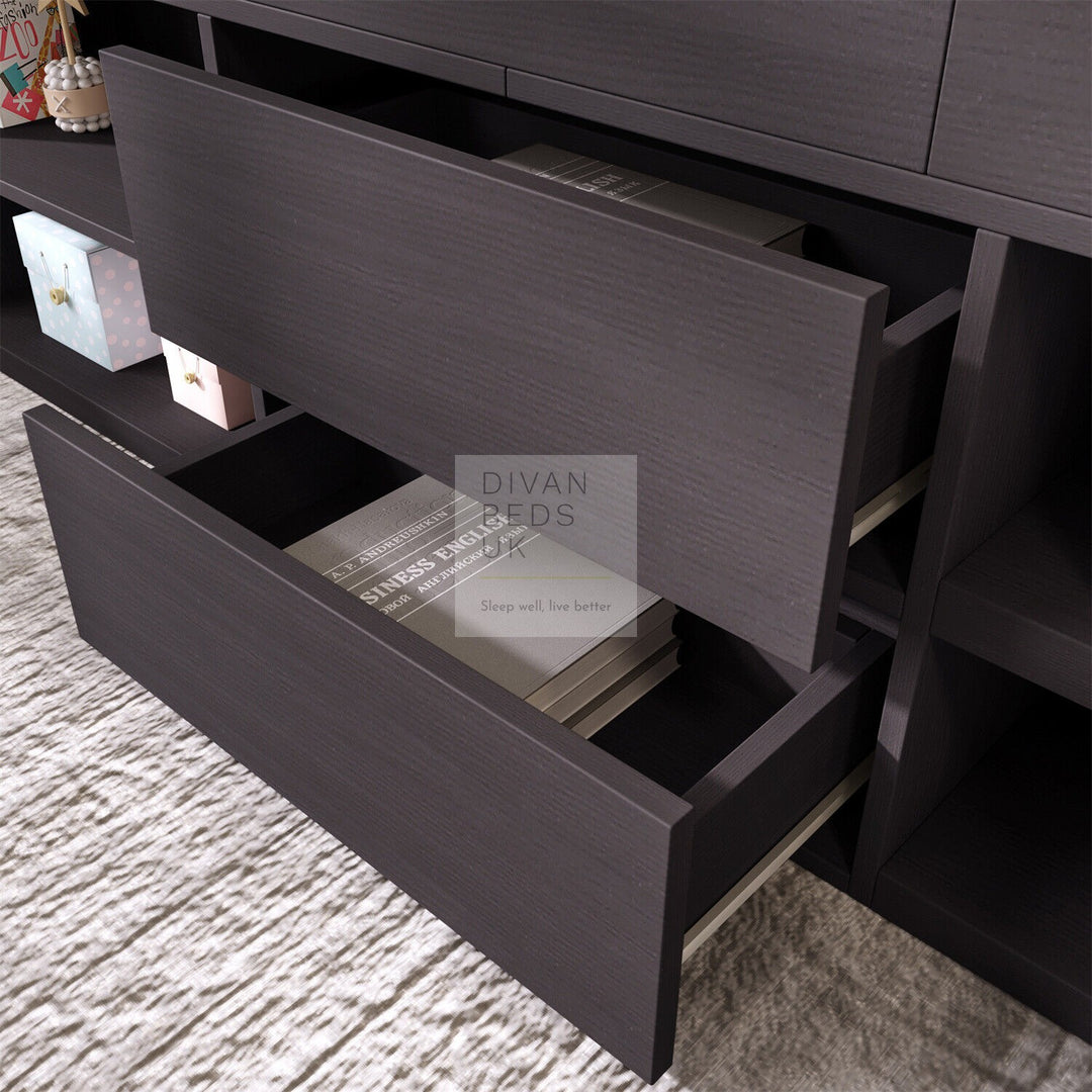 Zenda Black Wooden Cabin Mid Sleeper Bed Storage with Drawers and Shelves