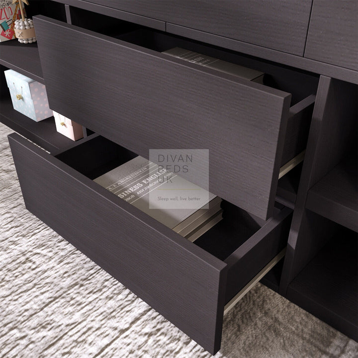 Zenda Black Wooden Cabin Mid Sleeper Bed Storage with Drawers and Shelves