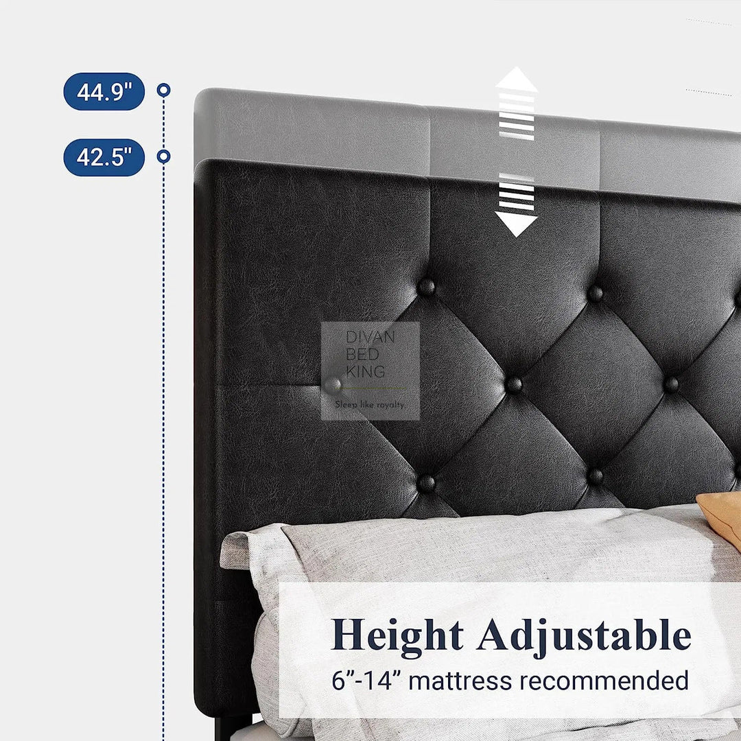 Emma Black Leather 2 Drawer Buttoned Bed Frame