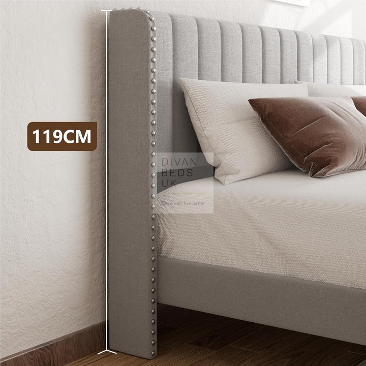 Catania Wingback Panel Headboard Grey Linen Bed with & 1 Large End Drawer Storage