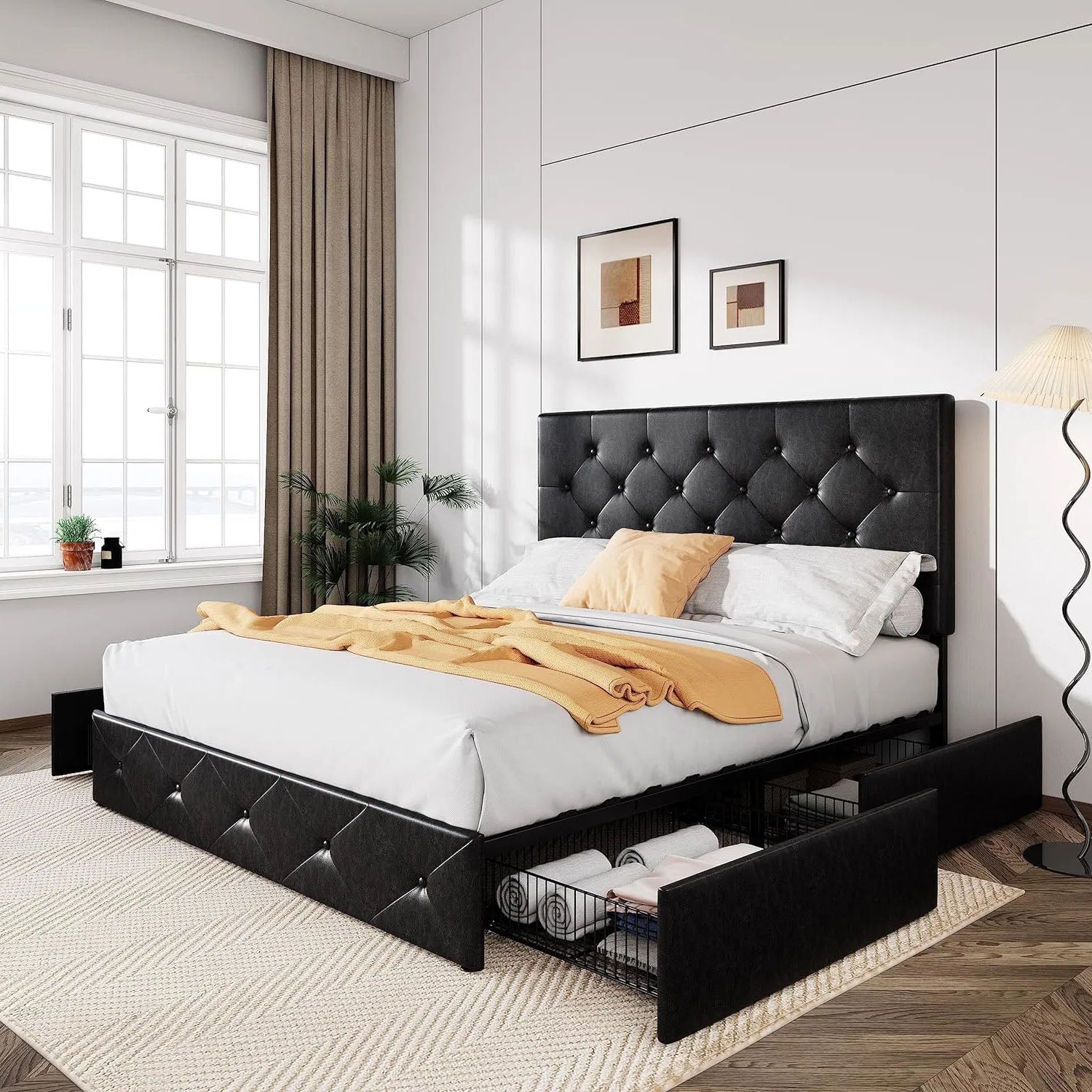 Leather Beds with Storage Drawers