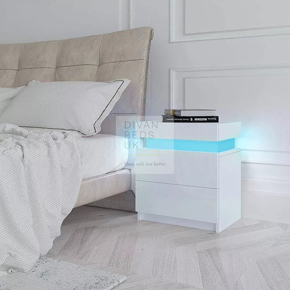 Volo 2 Drawer LED White Gloss Bedside Table