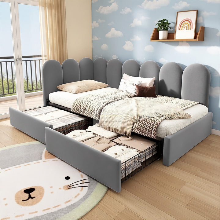 Novara Grey Plush Velvet 2 Drawer Corner 2 Seater Daybed Sofa Bed Couch