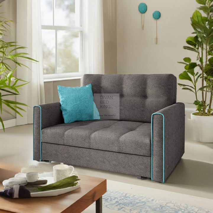 Salerno Grey and Blue 3 in 1 Sofa Bed 2 Seater with Storage