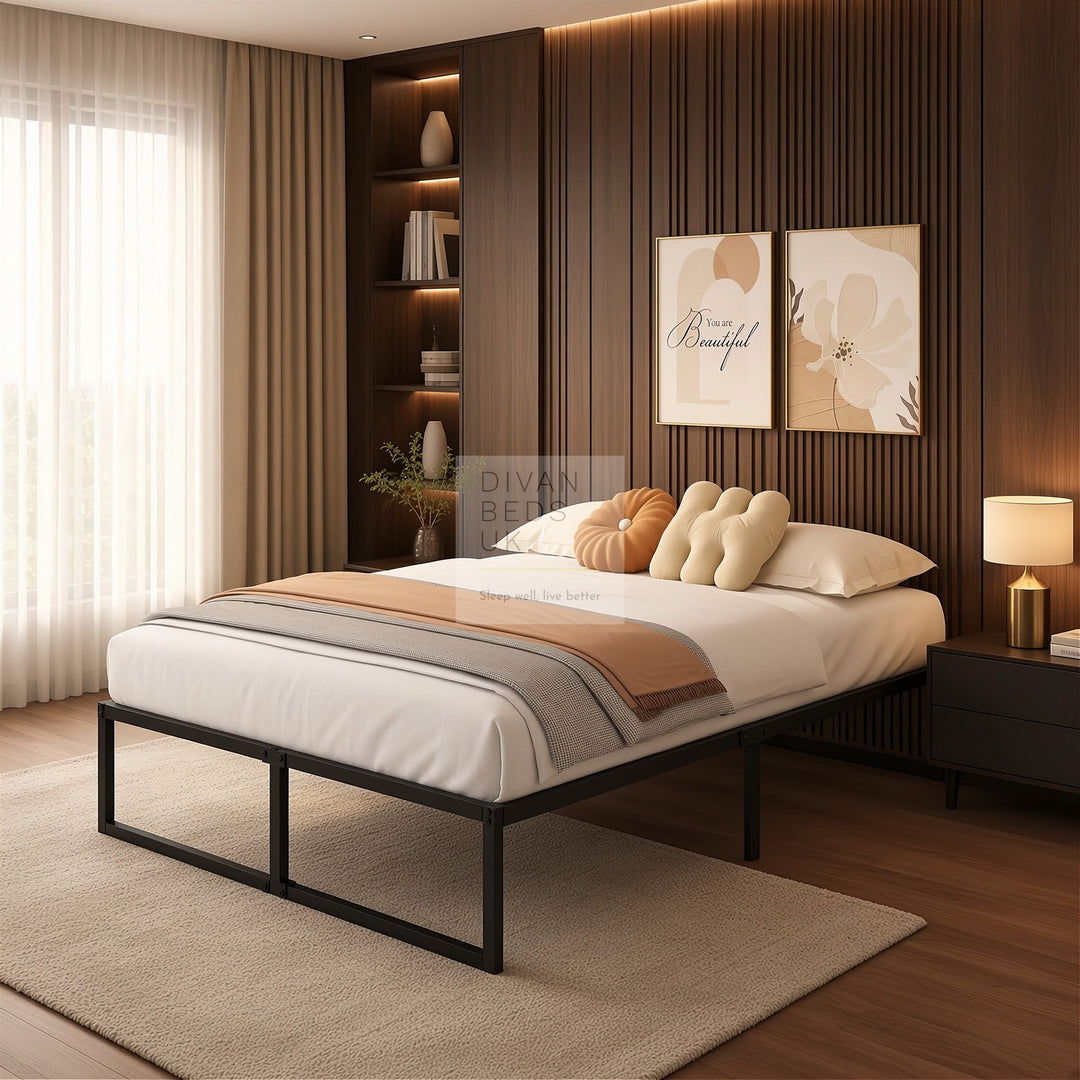 Zinus Abel Heavy Duty Black Metal Platform Bed Frame with Drawer Options