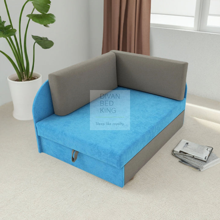 Cuboid Graffiti Blue Cotton Corner 2 Seater Sofa Bed with Storage