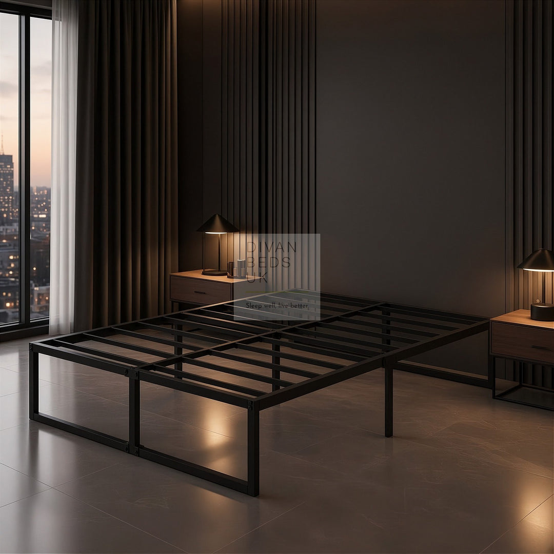 Zinus Abel Heavy Duty Black Metal Platform Bed Frame with Drawer Options