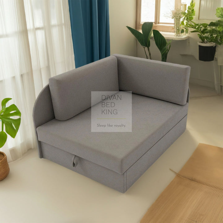 Cuboid Blue Grey Cotton Corner Sofa Bed with Storage