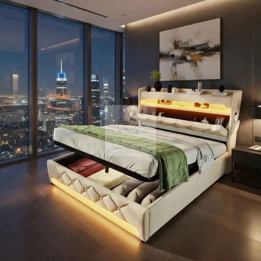 Rylie Beige Linen Smart LED Bed