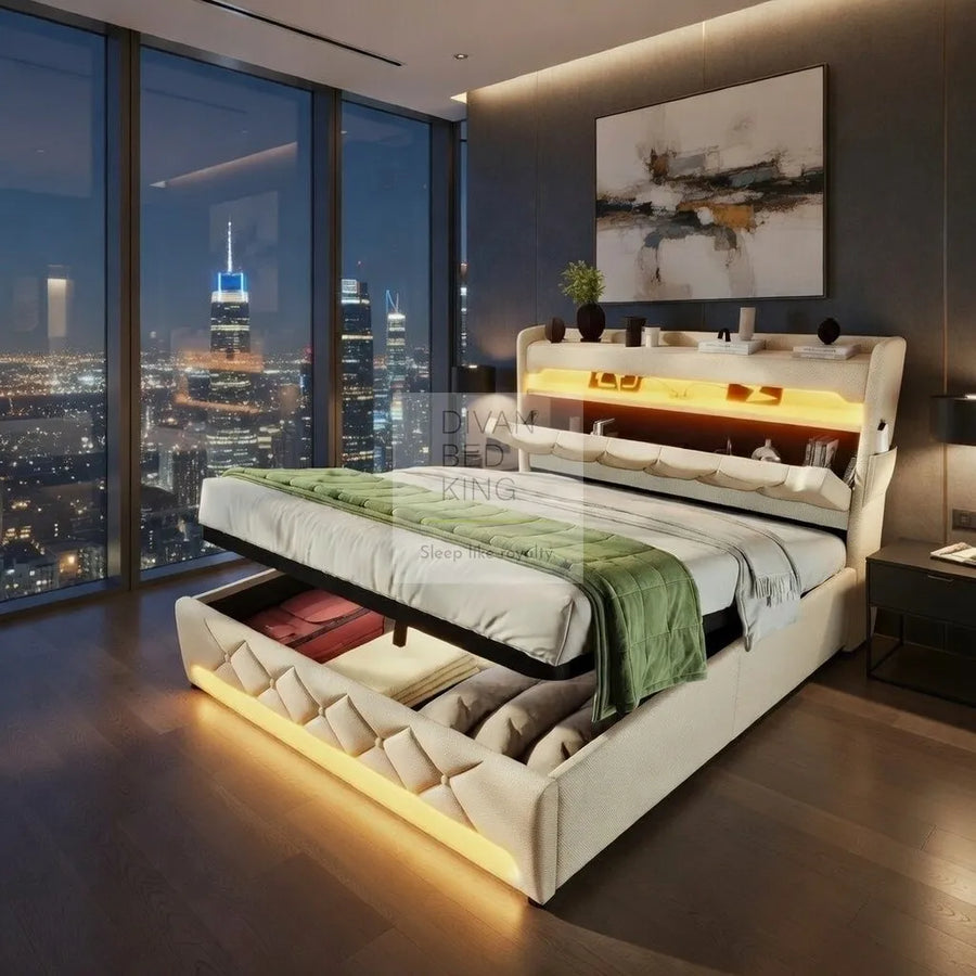Rylie Beige Linen Smart LED Bed