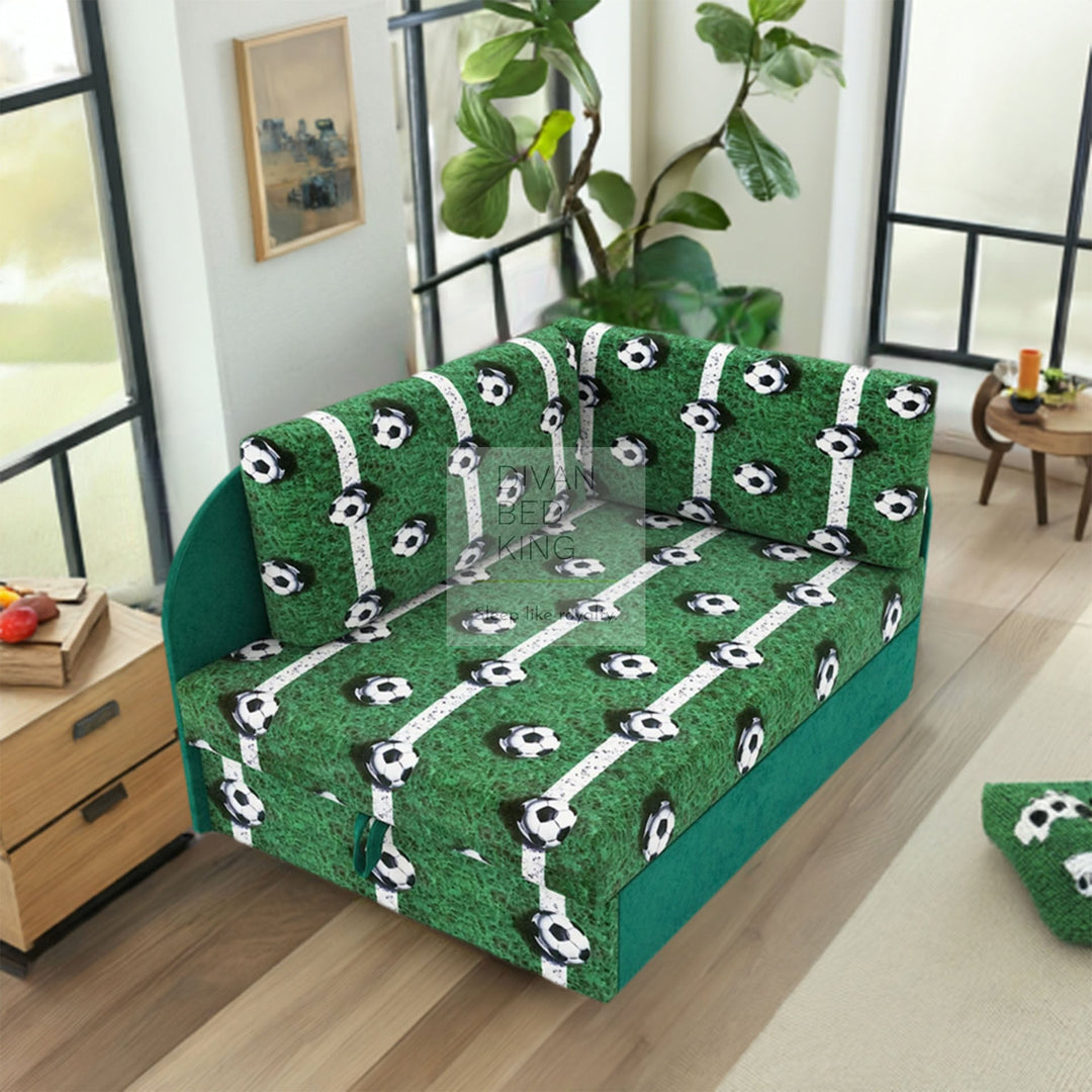 Cuboid Football Green Corner 2 Seater Sofa Bed with Storage