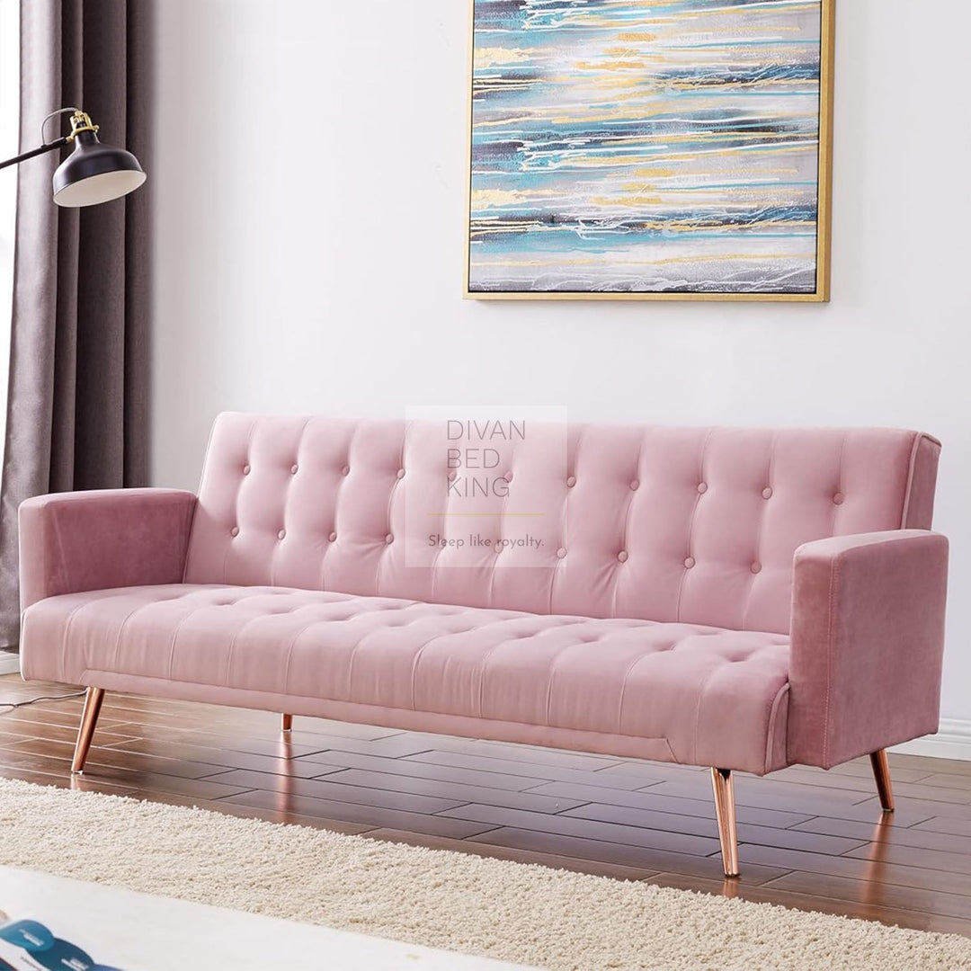 Sterling Rose Pink Plush Velvet 3 Seater Sofa Bed