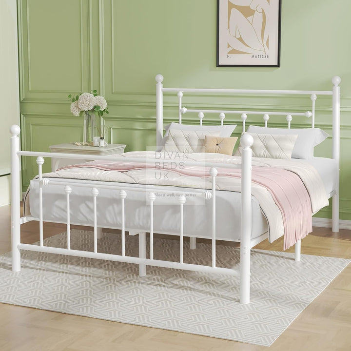 Trapani White Metal Bed Frame & Optional Drawers