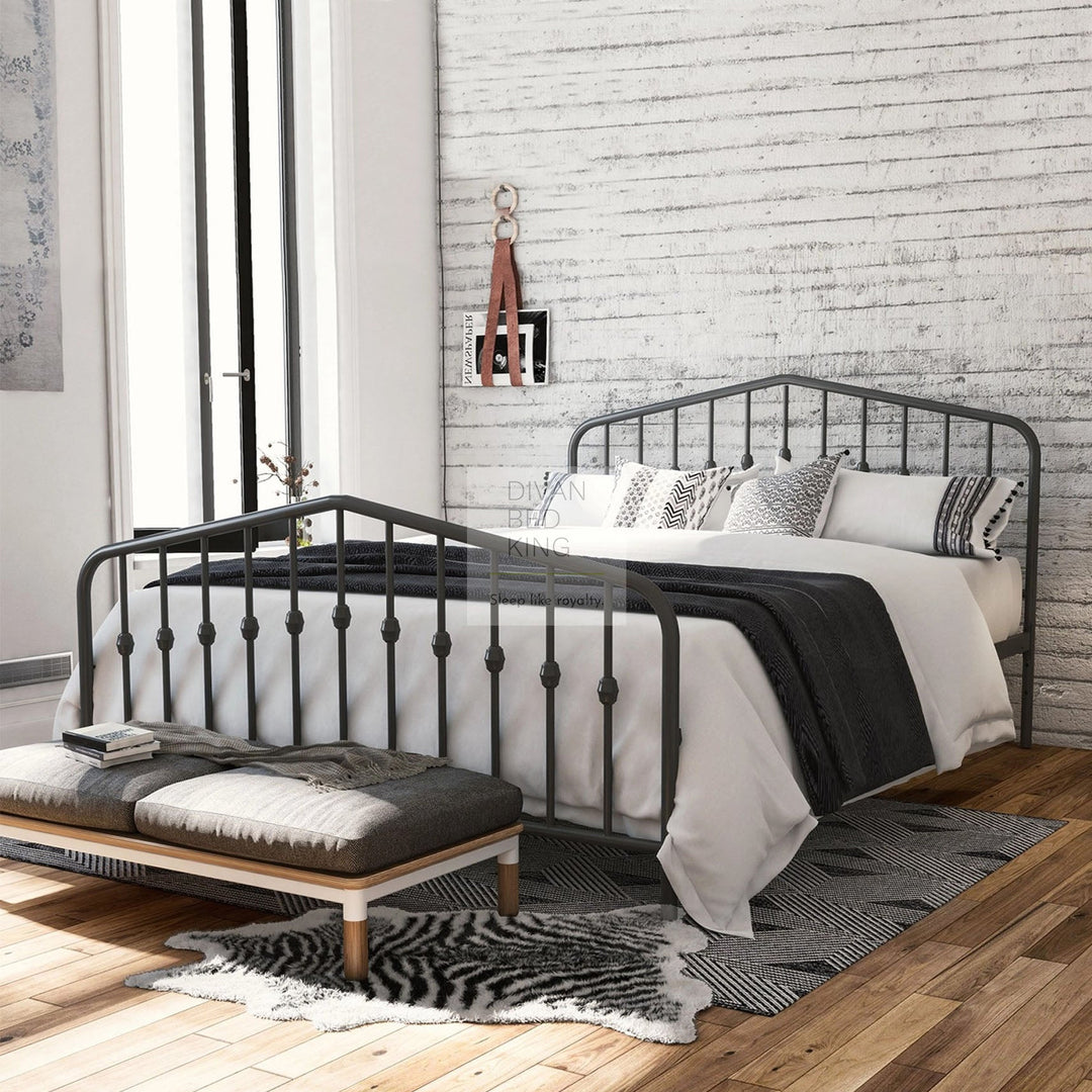 Gatsby Tall Headboard Adjustable Height Grey Metal Bed Frame