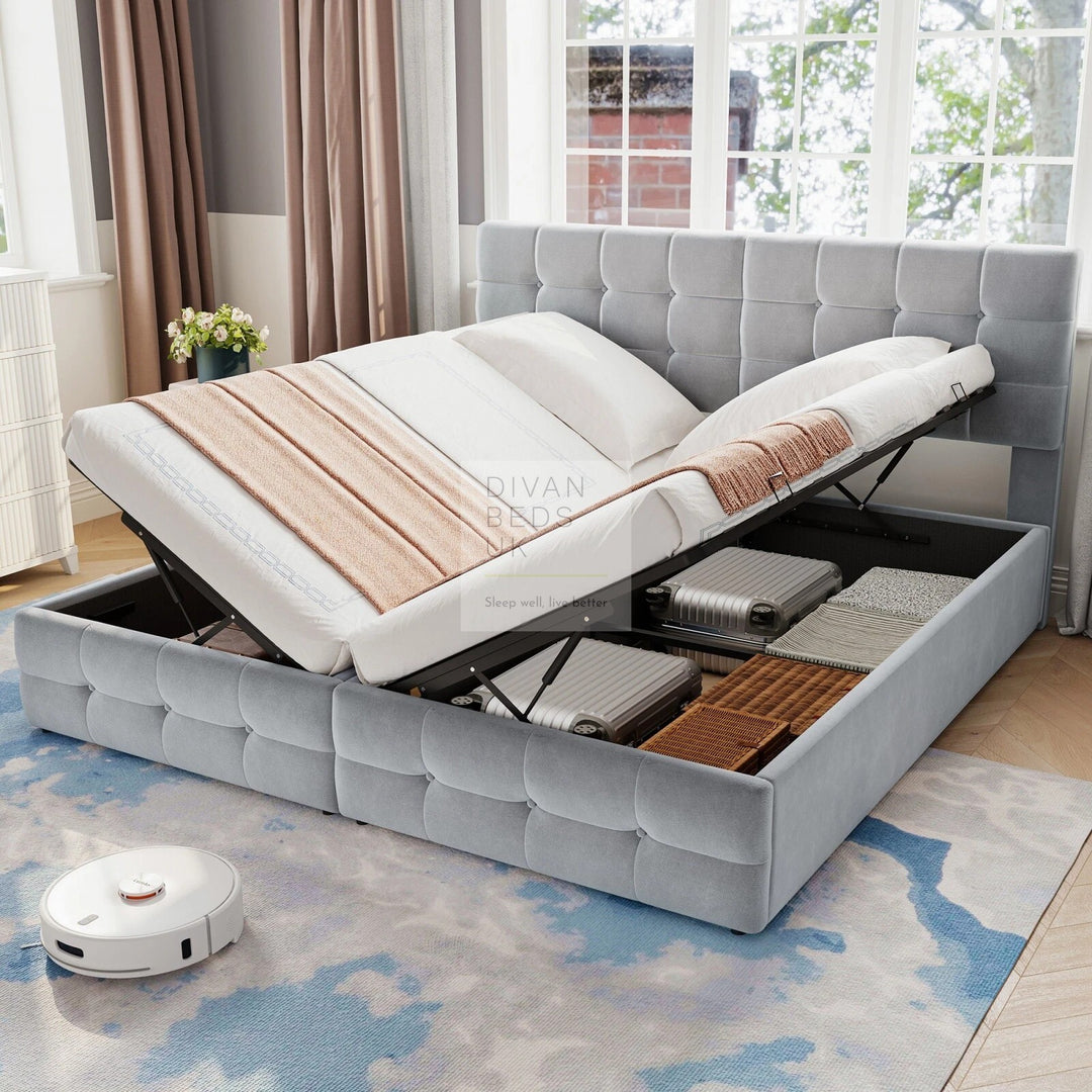 Contessa 2-in-1 Split & Link Side Lift Grey Velvet Ottoman Bed
