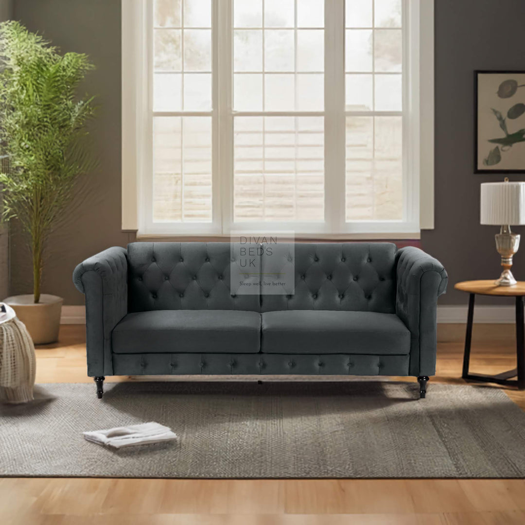 Federico Grey Velvet Convertible 3 Seater Sofa Bed Couch