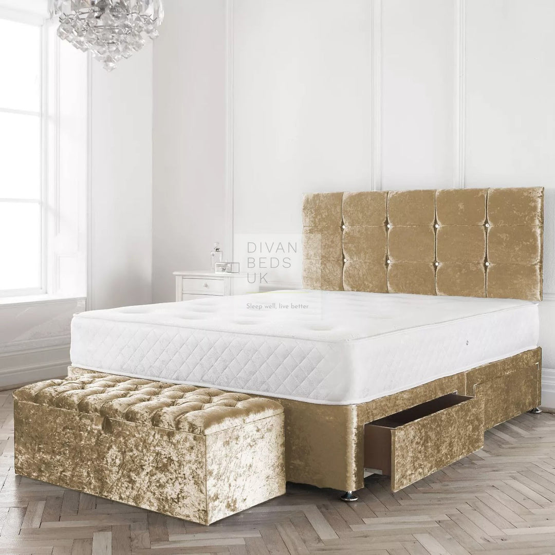 Dorado Gold Crushed Velvet Divan Bed with Button Headboard