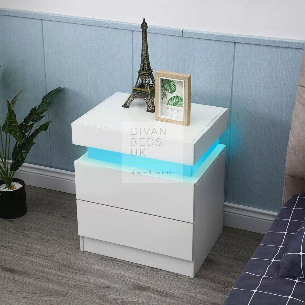 Volo 2 Drawer LED White Gloss Bedside Table