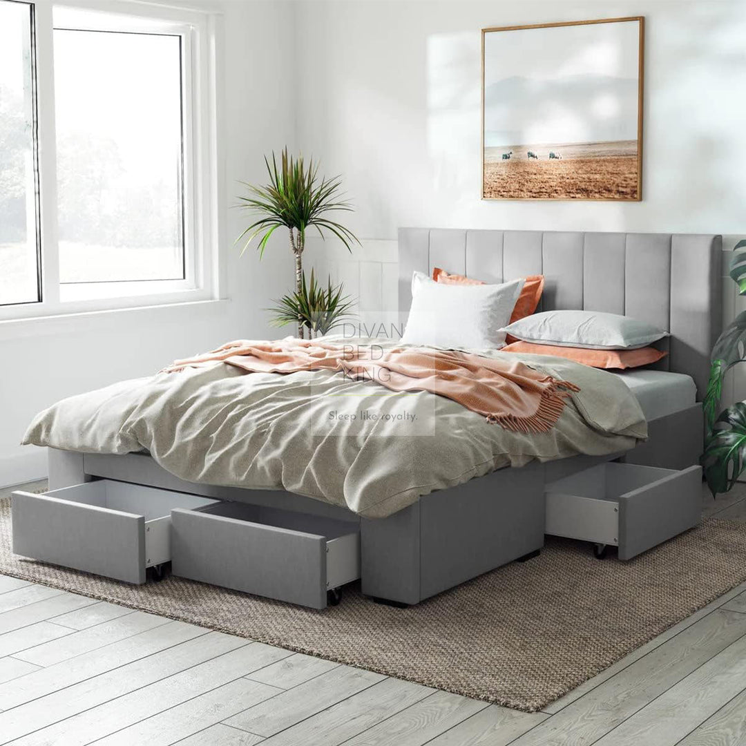 Adelina Grey Plush Velvet 4 Drawer Storage Bed Frame