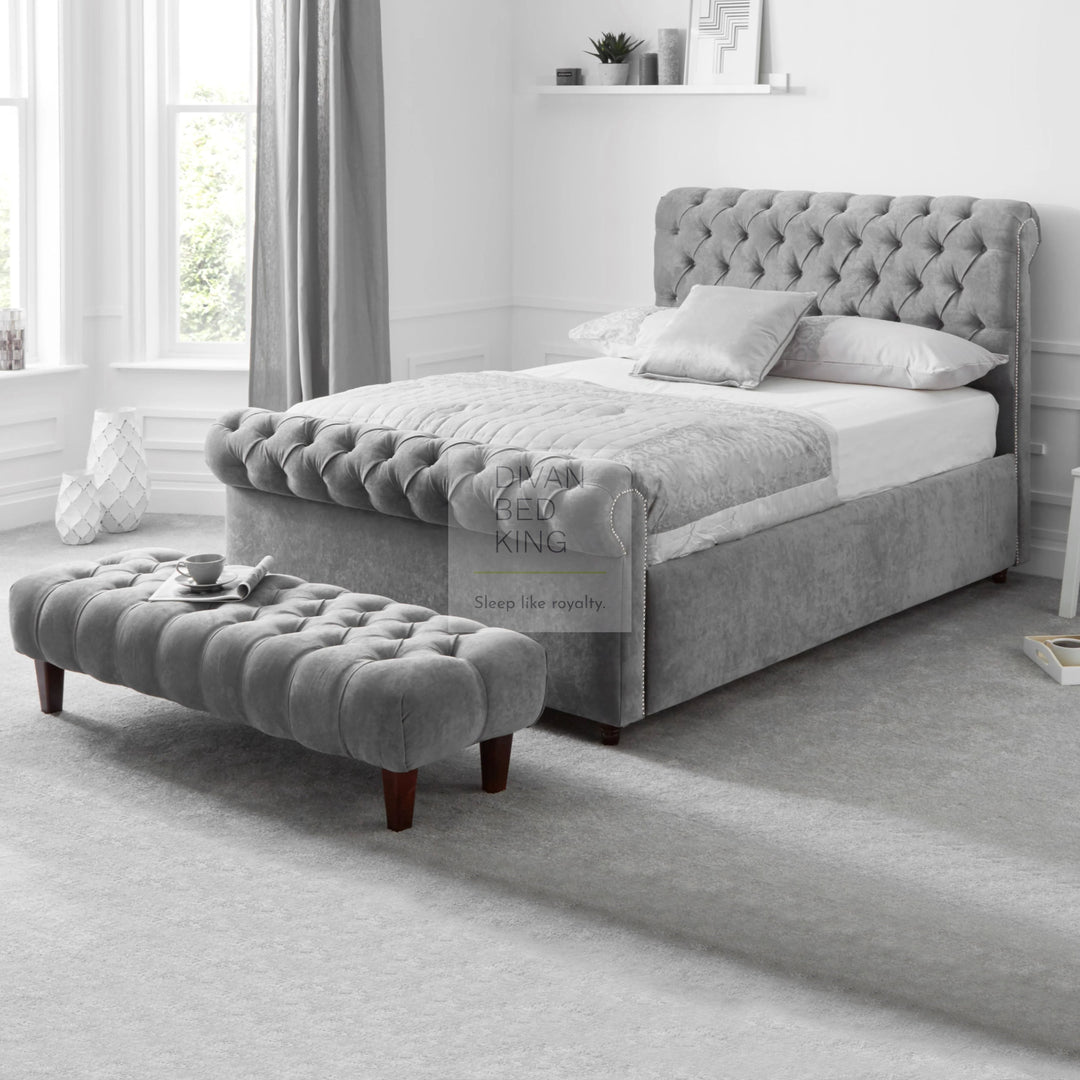 Penelope Upholstered Scroll Sleigh Ottoman Bed Frame