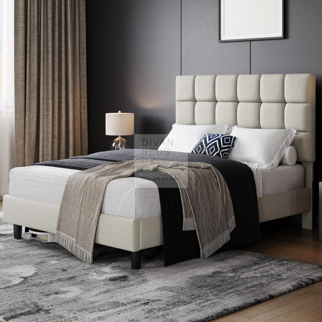 Armando Beige Linen Fabric Upholstered Bed with Adjustable Headboard