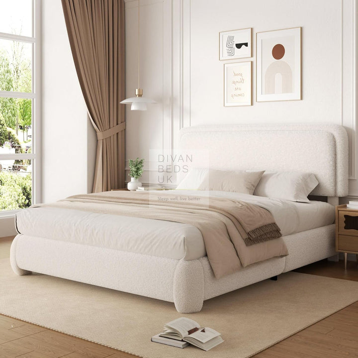 Teddy Luxury Soft Boucle Fur Beige Curved Bed Frame