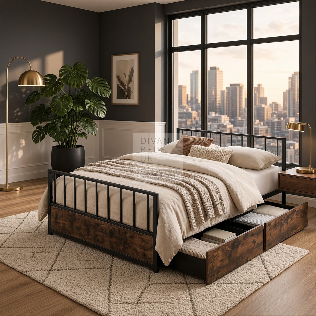 Harmoni Metal Bed Frame with 2 Drawer Storage Included