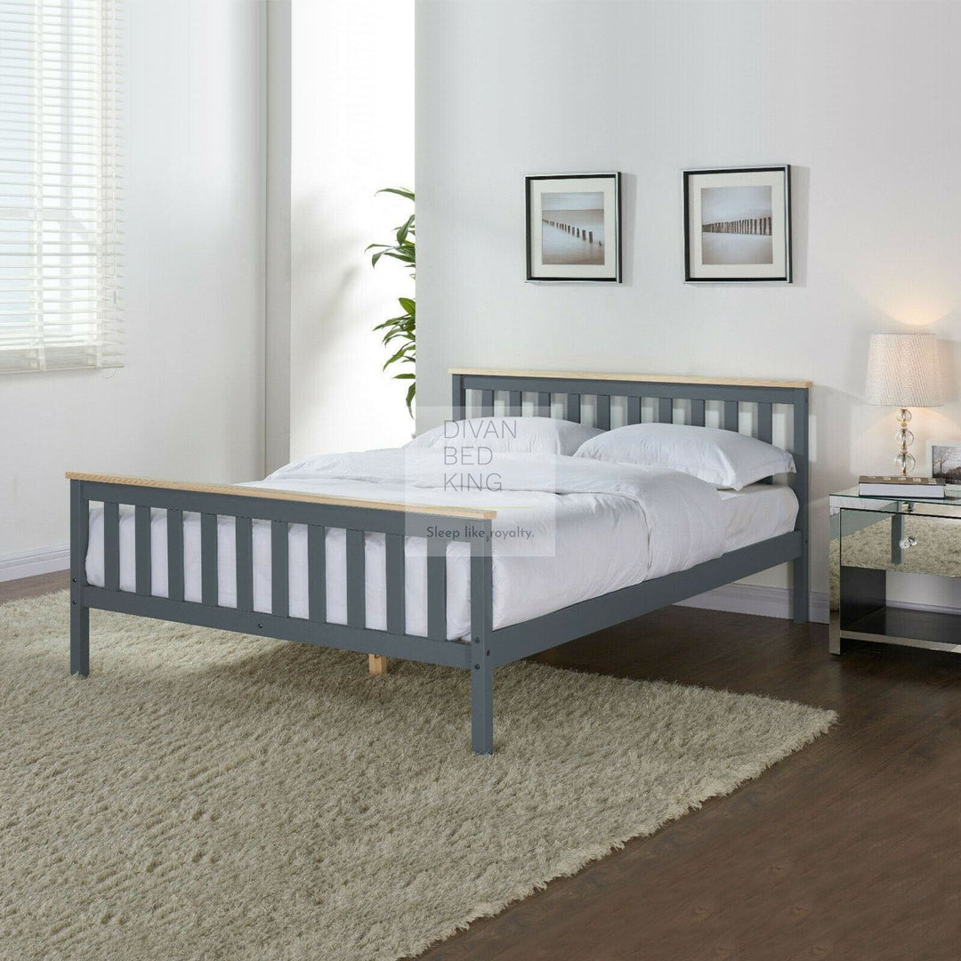 Hamelin Dark Grey Wooden Pine Oak Top Bed Frame