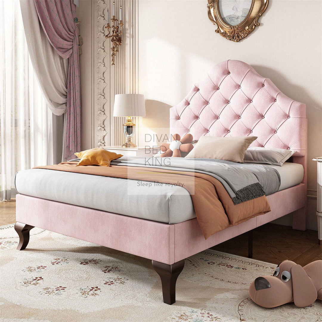 Victorian Chesterfield Pink Plush Adjustable Bed Frame