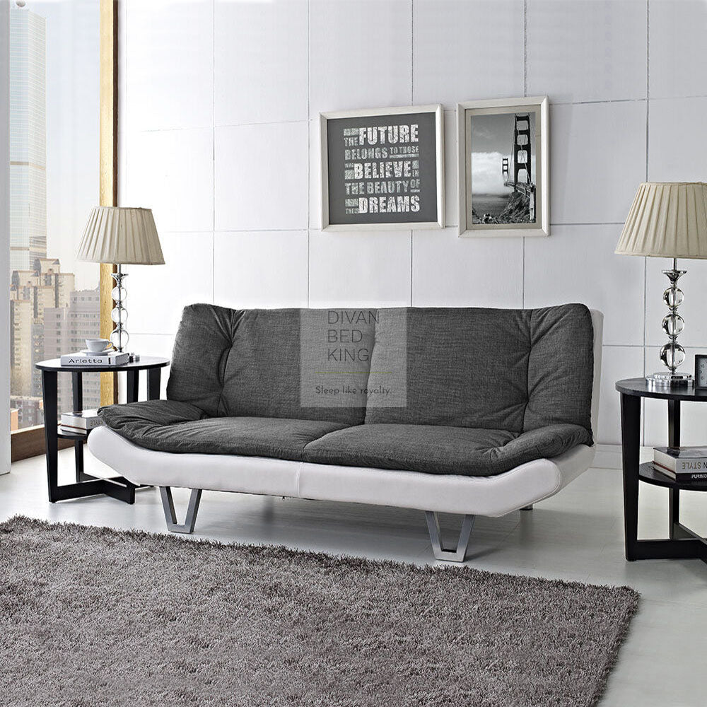 Tarben Charcoal Grey Cotton & White Leather 2 Seater Sofa Bed