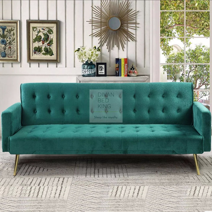 Sterling Emerald Green Plush Velvet 3 Seater Sofa Bed