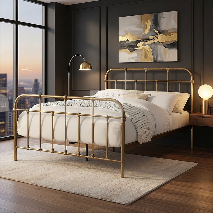 Bellamy Antique Brass Metal Hospital Style Bed Frame