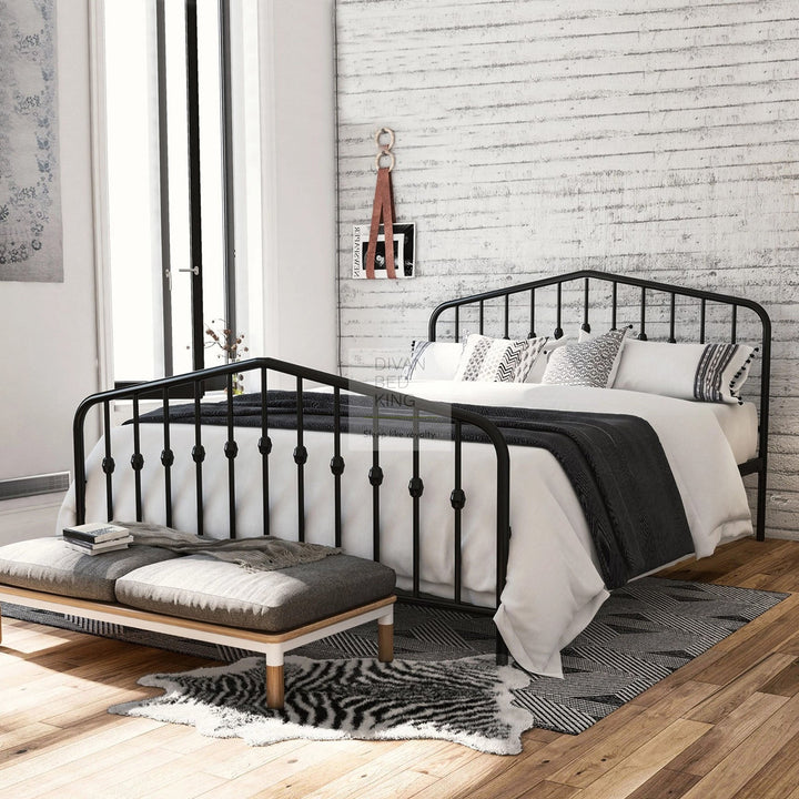 Gatsby Tall Headboard Adjustable Height Black Metal Bed Frame