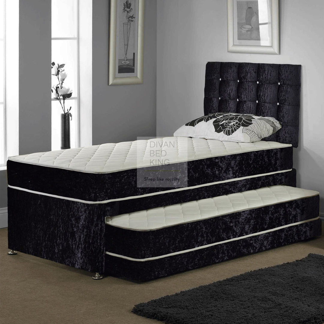 Thomas Crushed Velvet Trundle Guest Bed with 2 Quilted Spring Mattresses