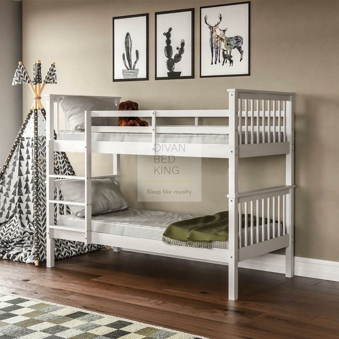 Morgan White Detachable Wooden Bunk Bed with Ladder