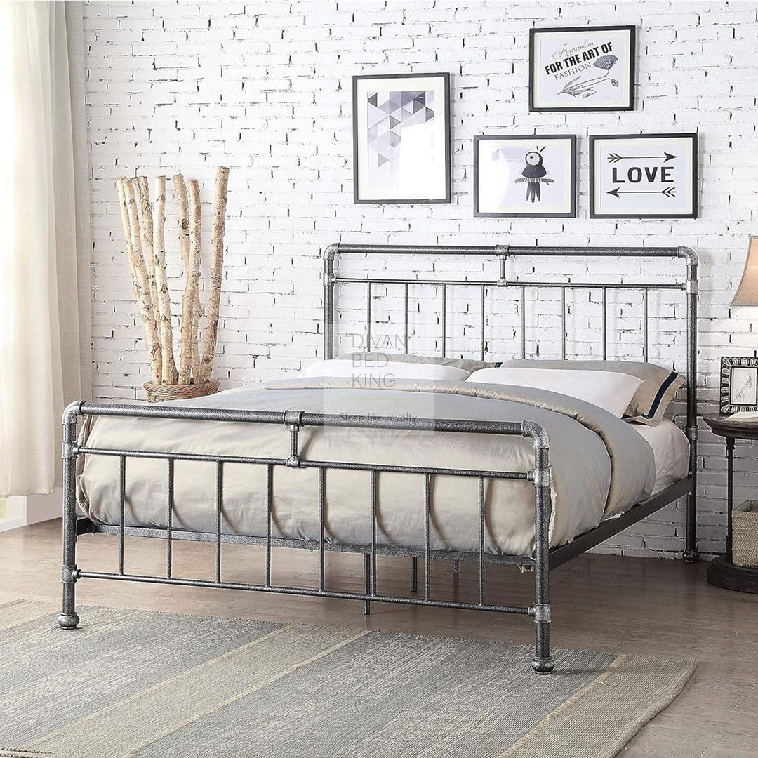 Silas Steel Grey Metal Hospital Vintage Rustic Style Bed Frame